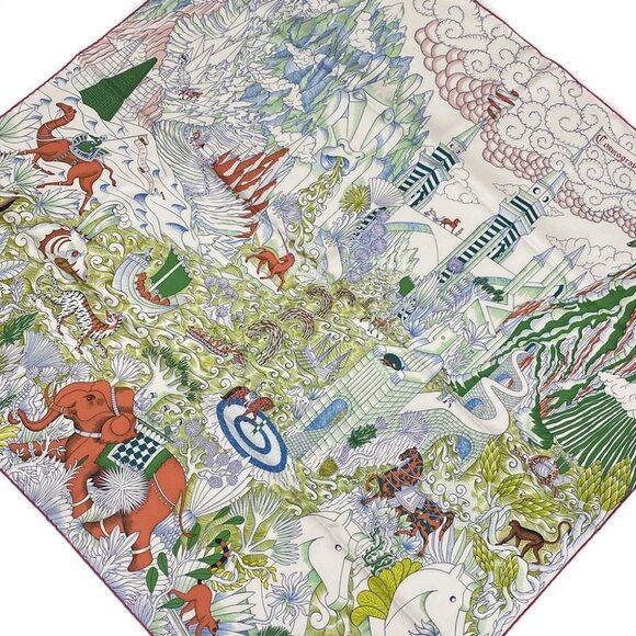 HERMES Carre 90 - White Pink Multi Scarf - Picture 1 of 6